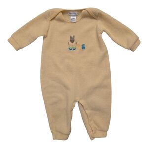 Baby Place Pastel Yellow Fleece Embroidered Bunny Rabbit One Piece